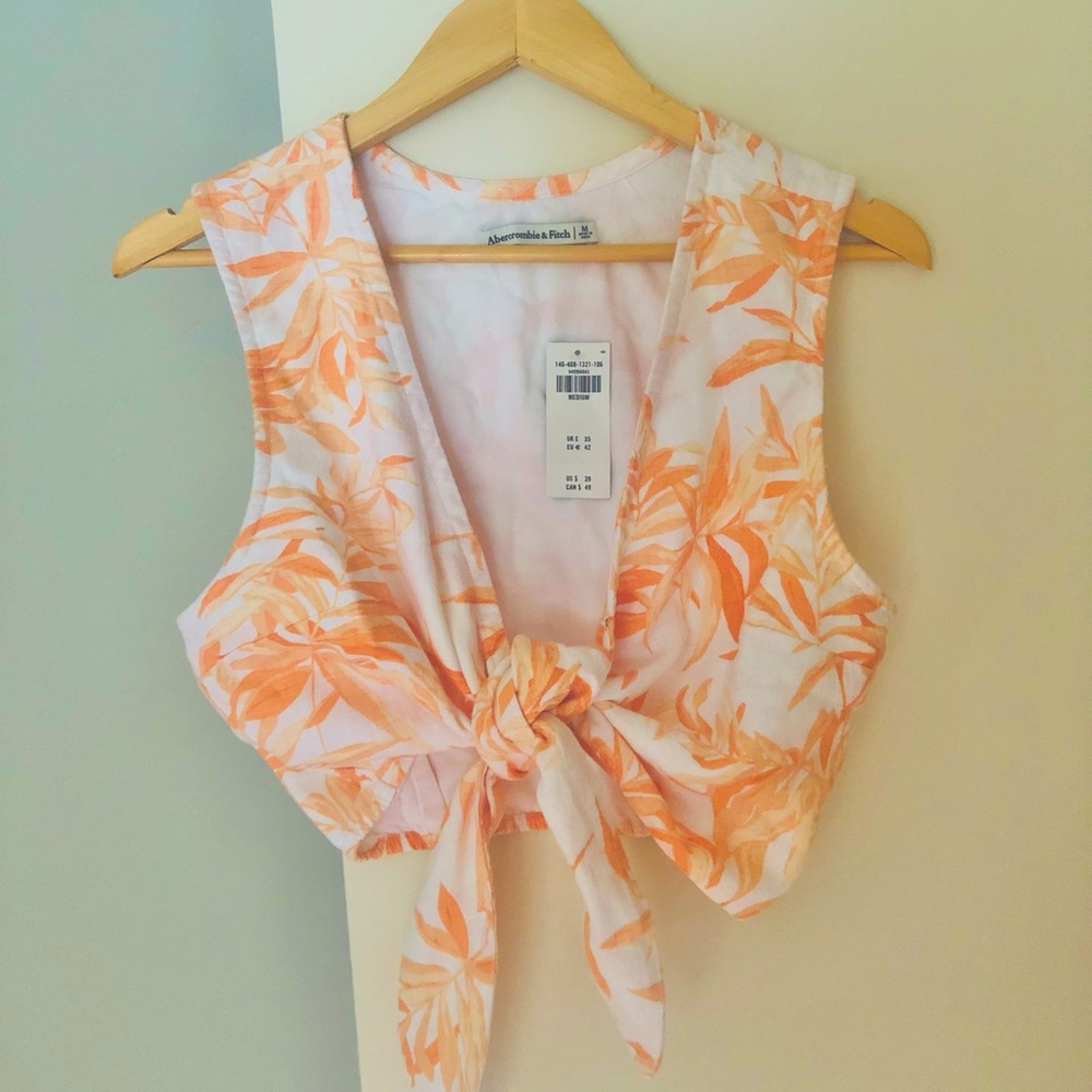 Cropped Linen Tir-Front Abercrombie and Fitch Top Medium NWT